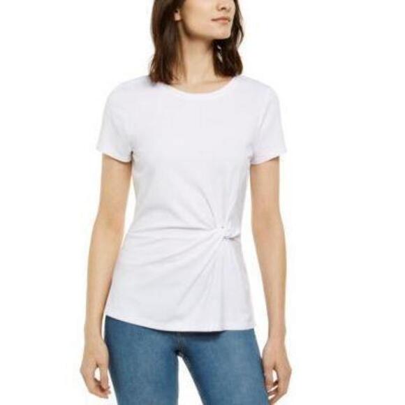 INC International Concepts Petites Ponte-Knit Twist Top Bright White PP - Picture 1 of 1